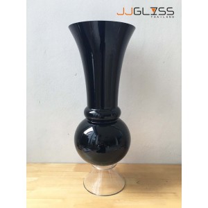 BLACK-H0810-60TL - แจกันแก้ว แฮนด์เมด สีดำ ทรงปากบาน ความสูง 60.5 ซม.